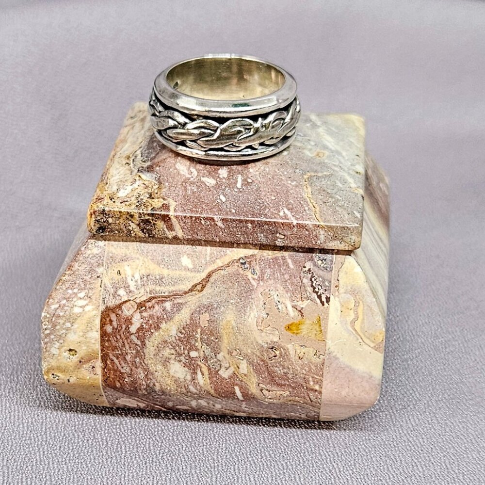 Spinner Ring Stainless Steel w/ Braided Spinning Center - Unisex - Size 7
